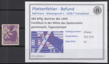 SBZ_1945_PLATTENFEHLER_Nr_2Aavx_III_gestempelt_Bild1