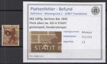 SBZ_1945_PLATTENFEHLER_Nr_4Awaz_VI_gestempelt_Bild1