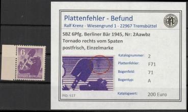 SBZ_1948_PLATTENFEHLER_Nr_2Awbz_F71_postfrisch_Bild1
