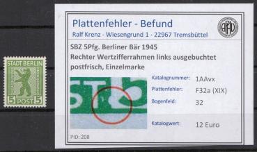 SBZ_1945_PLATTENFEHLER_Nr_1AAvx_XIX_postfrisch_Bild1