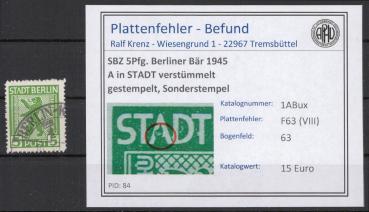 SBZ_1945_PLATTENFEHLER_Nr_1ABux_VIII_gestempelt_Bild1