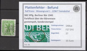 SBZ_1945_PLATTENFEHLER_Nr_1ABux_IV_gestempelt_Bild1