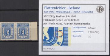 SBZ_1945_PLATTENFEHLER_Nr_6Awaz_VII_postfrisch_Bild1