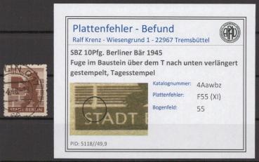 SBZ_1945_PLATTENFEHLER_Nr_4Awbz_XI_gestempelt_Bild1
