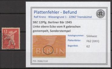 SBZ_1945_PLATTENFEHLER_Nr_5AAwaz_XXII_gestempelt_Bild1