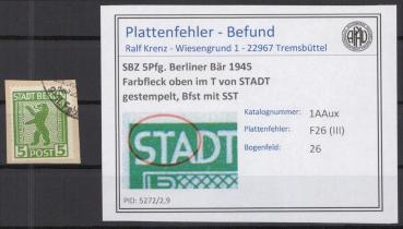 SBZ_1945_PLATTENFEHLER_Nr_1AAux_III_gestempelt_Bild1