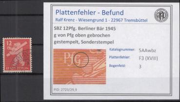 SBZ_1945_PLATTENFEHLER_Nr_5Awaz_XVIII_gestempelt_Bild1