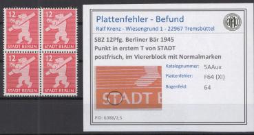 SBZ_1945_PLATTENFEHLER_Nr_5Aux_XI_postfrisch_Bild1