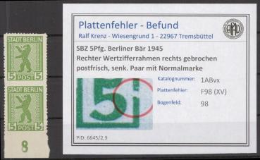 SBZ_1945_PLATTENFEHLER_Nr_1ABvx_XV_postfrisch_Bild1