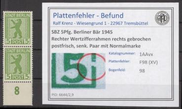 SBZ_1945_PLATTENFEHLER_Nr_1AAvx_XV_postfrisch_Bild1