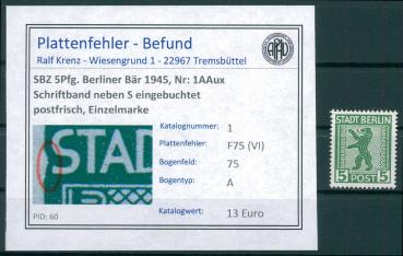 SBZ_1945_PLATTENFEHLER_Nr_1AAux_F75(VI)_postfrisch_Bild1
