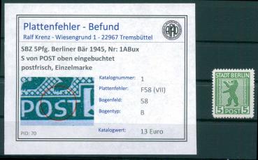 SBZ_1945_PLATTENFEHLER_Nr_1ABux_F58(VII)_postfrisch_Bild1