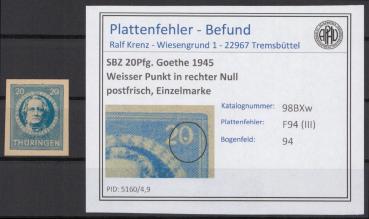 SBZ_1945_PLATTENFEHLER_Nr_98BXw_III_postfrisch_Bild1