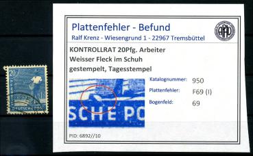 KONTROLLRAT_1947_PLATTENFEHLER_Nr_950_I_gestempelt_Bild1