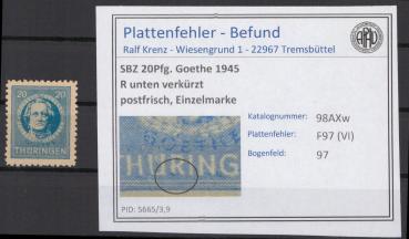 SBZ_1945_PLATTENFEHLER_Nr_98AXw_VI_postfrisch_Bild1