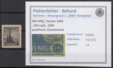 SBZ_1945_PLATTENFEHLER_Nr_93AYy_III_postfrisch_Bild1