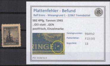 SBZ_1945_PLATTENFEHLER_Nr_93AYz2_III_postfrisch_Bild1