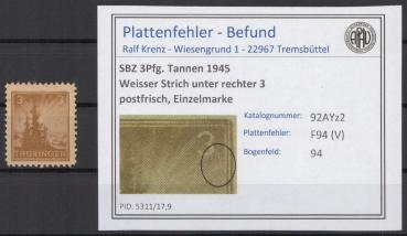SBZ_1945_PLATTENFEHLER_Nr_92AYz2_V_postfrisch_Bild1
