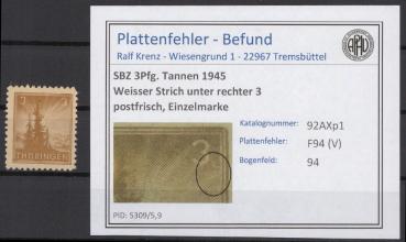 SBZ_1945_PLATTENFEHLER_Nr_92AXp1_V_postfrisch_Bild1