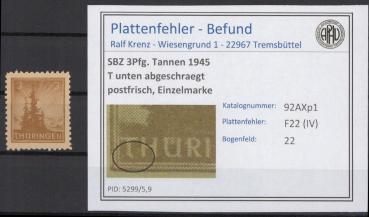 SBZ_1945_PLATTENFEHLER_Nr_92AXp1_IV_postfrisch_Bild1