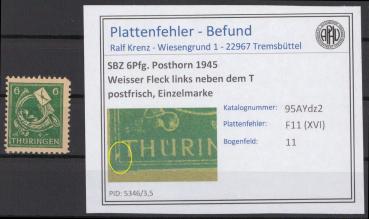 SBZ_1945_PLATTENFEHLER_Nr_95AYdz_XVI_postfrisch_Bild1