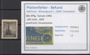 SBZ_1945_PLATTENFEHLER_Nr_93AXp1_III_postfrisch_Bild1