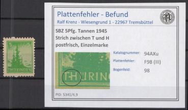 SBZ_1945_PLATTENFEHLER_Nr_94AXu_III_postfrisch_Bild1