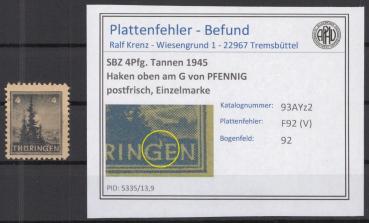 SBZ_1945_PLATTENFEHLER_Nr_93AYz2_V_postfrisch_Bild1