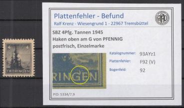 SBZ_1945_PLATTENFEHLER_Nr_93AYz1_V_postfrisch_Bild1