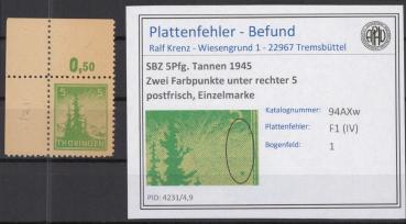 SBZ_1945_PLATTENFEHLER_Nr_94AXw_IV_postfrisch_Bild1