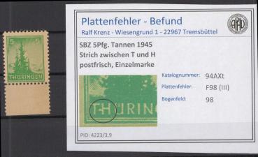 SBZ_1945_PLATTENFEHLER_Nr_94AXt_III_postfrisch_Bild1