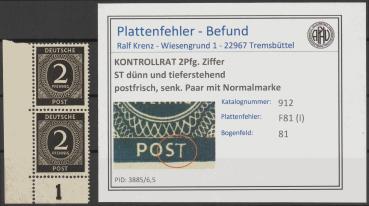 KONTROLLRAT_1947_PLATTENFEHLER_Nr_912_I_postfrisch_Bild1