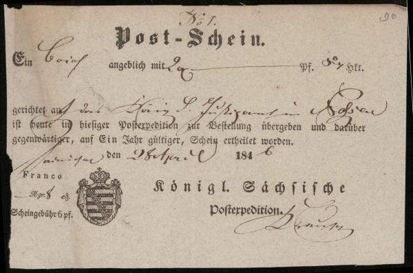 POST_SCHEIN_HAYNICHEN_Sachsen_1846__siehe_Beschreibung_Bild1