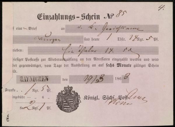 EINZAHLUNGS_SCHEIN_HAYNICHEN_1863__siehe_Beschreibung_Bild1
