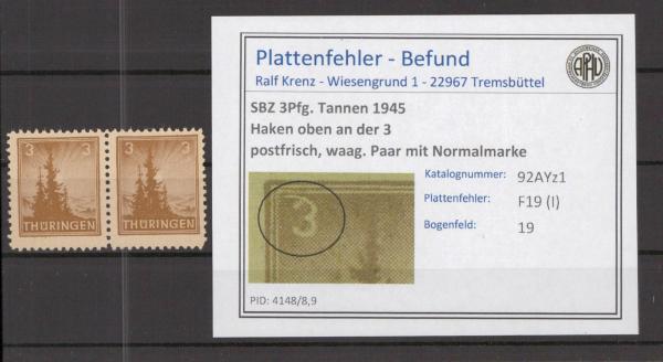 SBZ_1945_PLATTENFEHLER_Nr_92AYz1_I_postfrisch_Bild1