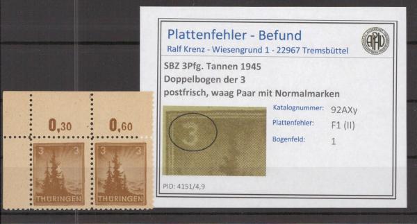 SBZ_1945_PLATTENFEHLER_Nr_92AXy_II_postfrisch_Bild1