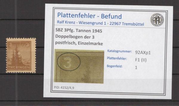 SBZ_1945_PLATTENFEHLER_Nr_92AXp1_II_postfrisch_Bild1