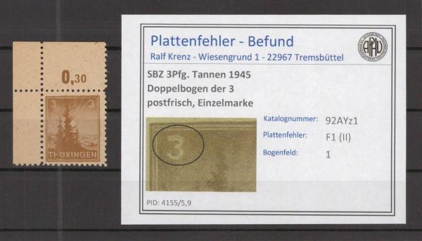 SBZ_1945_PLATTENFEHLER_Nr_92AYz1_II_postfrisch_Bild1