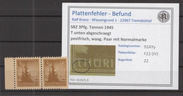 SBZ_1945_PLATTENFEHLER_Nr_92AYy_IV_postfrisch_Bild1