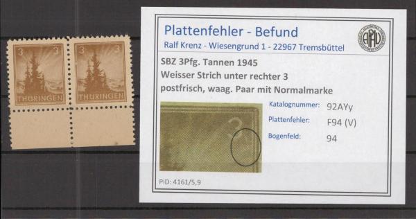 SBZ_1945_PLATTENFEHLER_Nr_92AYy_V_postfrisch_Bild1