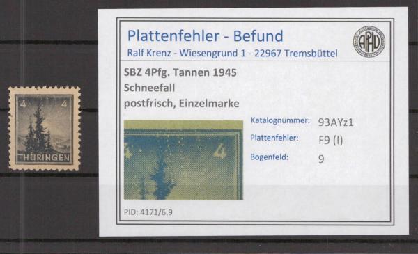 SBZ_1945_PLATTENFEHLER_Nr_93AYz1_I_postfrisch_Bild1