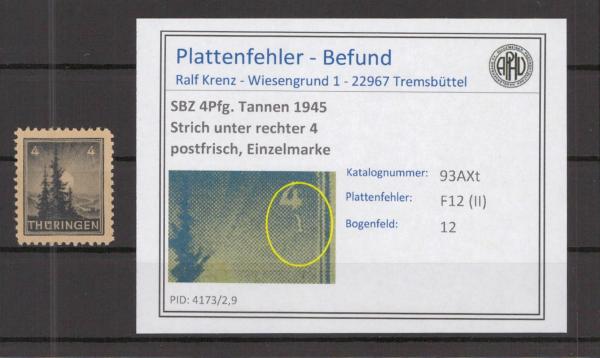 SBZ_1945_PLATTENFEHLER_Nr_93AXt_II_postfrisch_Bild1