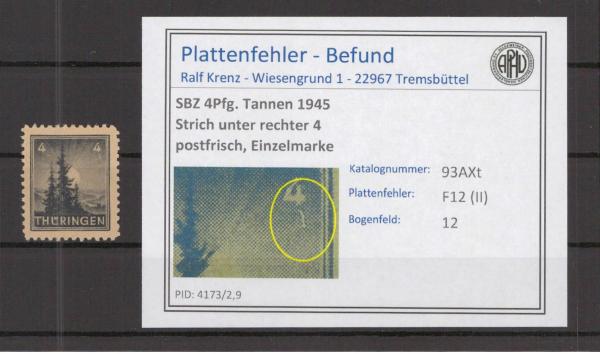 SBZ_1945_PLATTENFEHLER_Nr_93AXt_II_postfrisch_Bild1