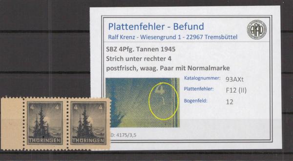 SBZ_1945_PLATTENFEHLER_Nr_93AXt_II_postfrisch_Bild1