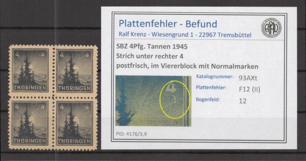 SBZ_1945_PLATTENFEHLER_Nr_93AXt_II_postfrisch_Bild1