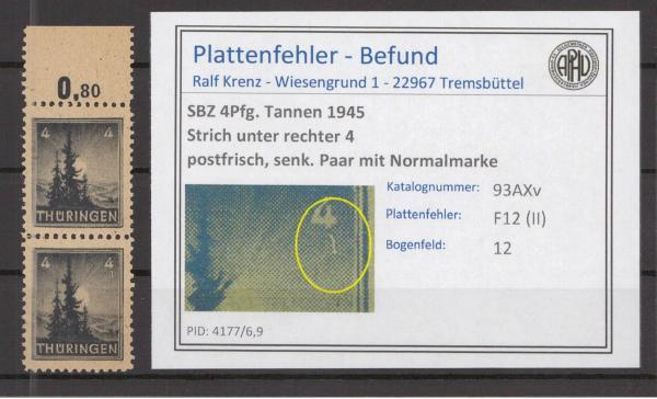 SBZ_1945_PLATTENFEHLER_Nr_93AXv_II_postfrisch_Bild1