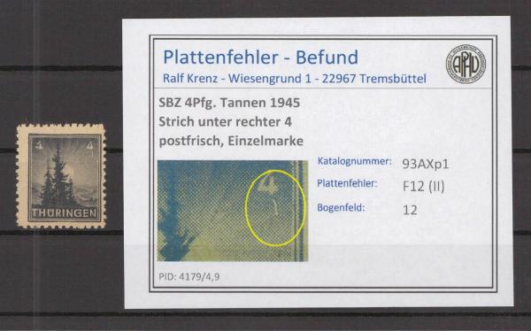 SBZ_1945_PLATTENFEHLER_Nr_93AXp1_II_postfrisch_Bild1