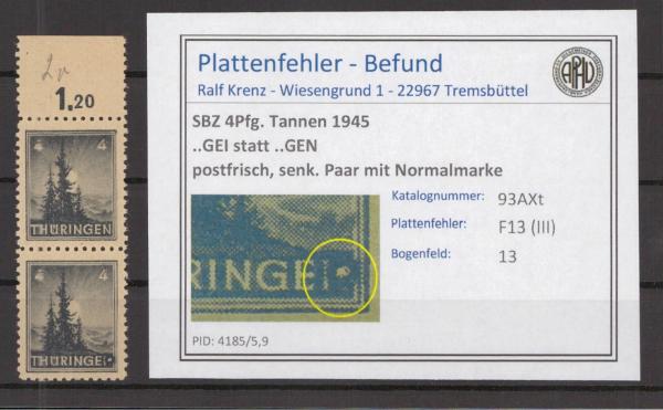 SBZ_1945_PLATTENFEHLER_Nr_93AXt_III_postfrisch_Bild1