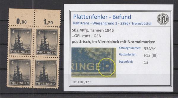 SBZ_1945_PLATTENFEHLER_Nr_93AYz1_III_postfrisch_Bild1