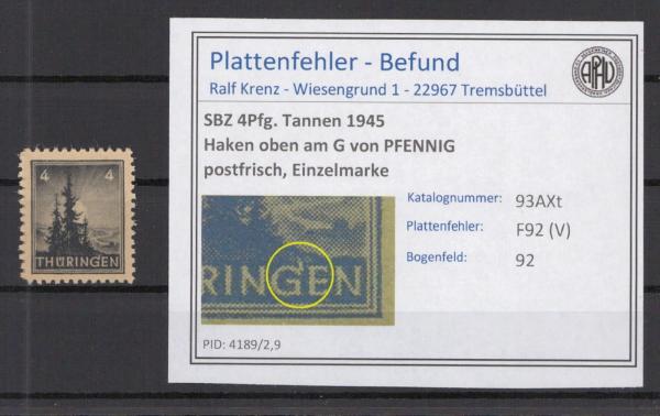 SBZ_1945_PLATTENFEHLER_Nr_93AXt_V_postfrisch_Bild1
